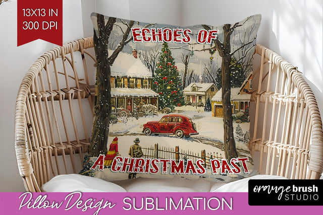 Retro Christmas Pillow Sublimation - Xmas Pillow Cover PNG Sublimation OrangeBrushStudio 