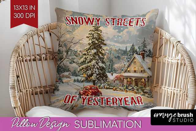 Retro Christmas Pillow Sublimation - Xmas Pillow Cover PNG Sublimation OrangeBrushStudio 