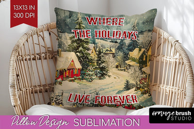 Retro Christmas Pillow Sublimation - Xmas Pillow Cover PNG Sublimation OrangeBrushStudio 
