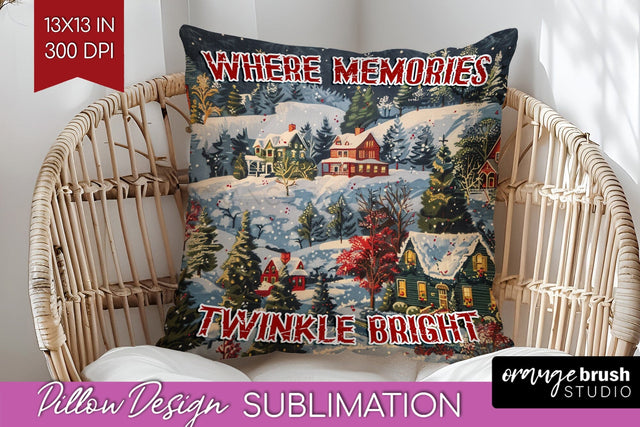 Retro Christmas Pillow Sublimation - Xmas Pillow Cover PNG Sublimation OrangeBrushStudio 