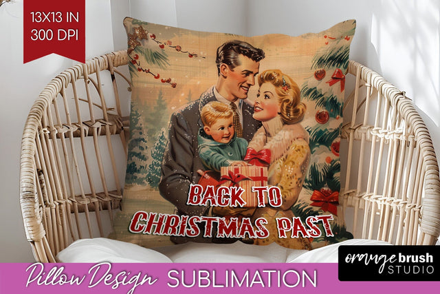 Retro Christmas Pillow Sublimation - Xmas Pillow Cover PNG Sublimation OrangeBrushStudio 