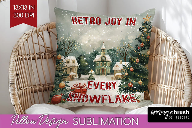 Retro Christmas Pillow Sublimation - Xmas Pillow Cover PNG Sublimation OrangeBrushStudio 