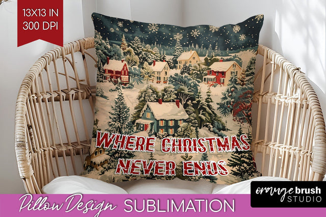 Retro Christmas Pillow Sublimation - Xmas Pillow Cover PNG Sublimation OrangeBrushStudio 
