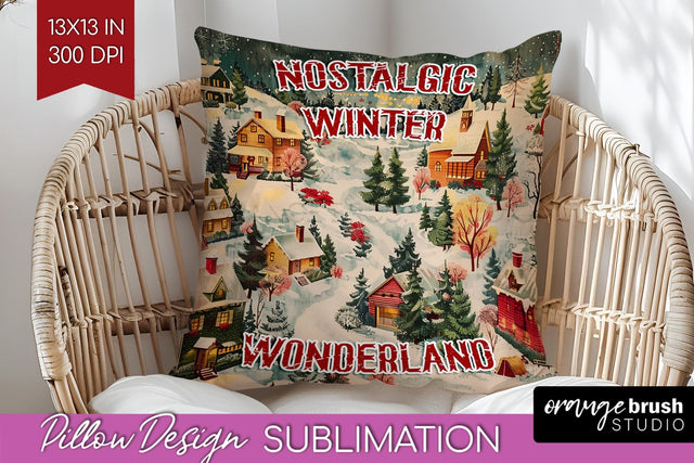 Retro Christmas Pillow Sublimation - Xmas Pillow Cover PNG Sublimation OrangeBrushStudio 
