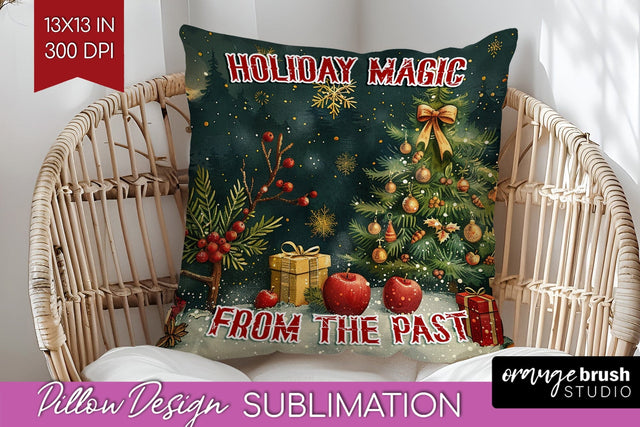Retro Christmas Pillow Sublimation - Xmas Pillow Cover PNG Sublimation OrangeBrushStudio 