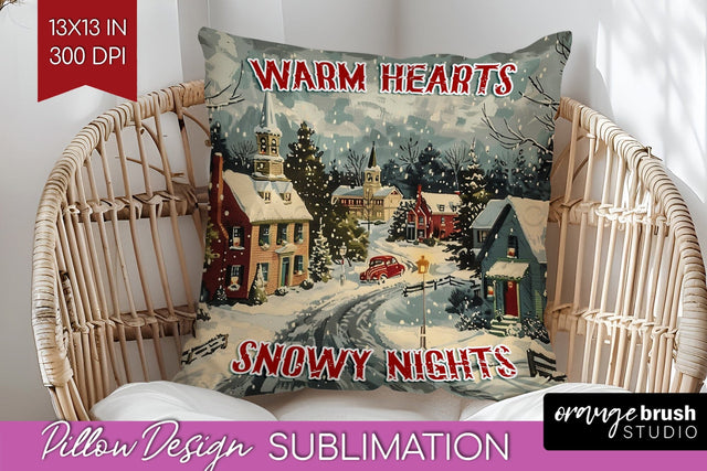 Retro Christmas Pillow Sublimation - Xmas Pillow Cover PNG Sublimation OrangeBrushStudio 