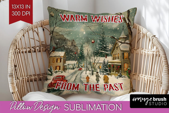 Retro Christmas Pillow Sublimation - Xmas Pillow Cover PNG Sublimation OrangeBrushStudio 