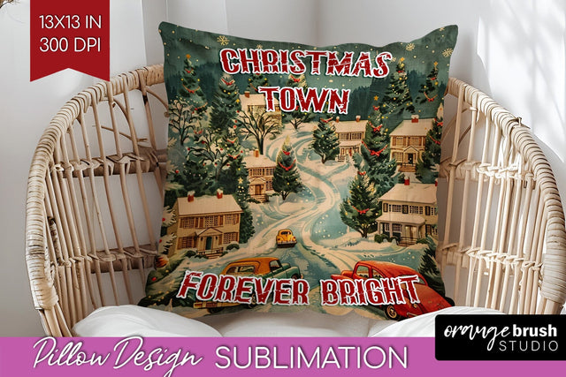 Retro Christmas Pillow Sublimation - Xmas Pillow Cover PNG Sublimation OrangeBrushStudio 