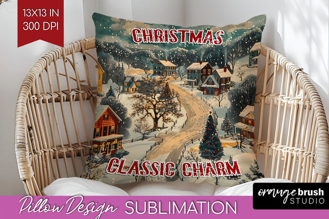 Retro Christmas Pillow Sublimation - Xmas Pillow Cover PNG Sublimation OrangeBrushStudio 