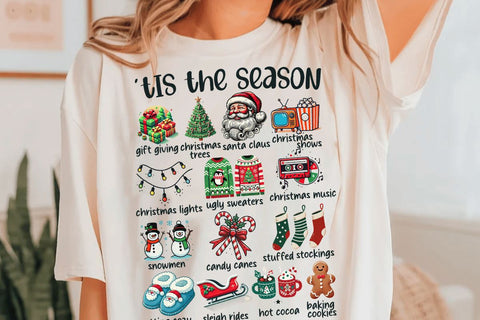 Retro Christmas PNG, Tis The Season PNG, Merry Christmas PNG, Groovy Christmas Sublimation, Clipart, Elements, Santa, Tree, Cocoa, Cookies Sublimation BB Type Studios 