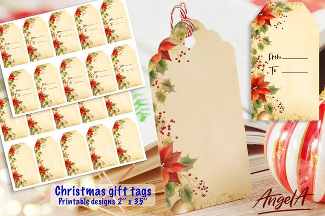Retro Christmas printable gift tags, retro old paper texture Sublimation Angelina Semenova 