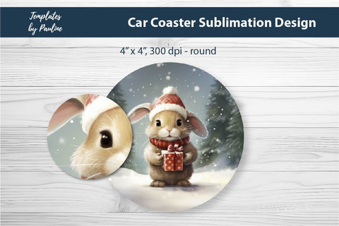 Retro Christmas Rabbit Car Coaster Sublimation Design Sublimation Templates by Pauline 
