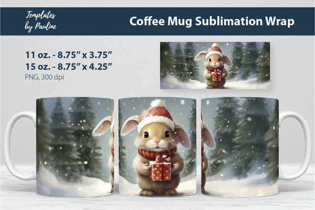 Retro Christmas Rabbit Coffee Mug Wrap for Sublimation Sublimation Templates by Pauline 