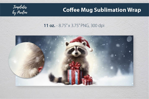 Retro Christmas Raccoon Coffee Mug Wrap for Sublimation Sublimation Templates by Pauline 