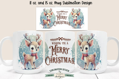 Retro Christmas Reindeer | 11 & 15 oz Mug Sublimation Design Sublimation Ewe-N-Me Designs 
