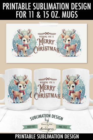 Retro Christmas Reindeer | 11 & 15 oz Mug Sublimation Design Sublimation Ewe-N-Me Designs 