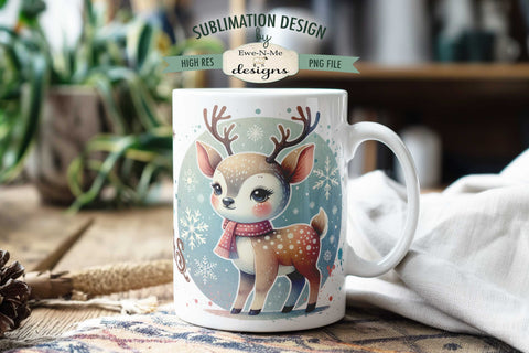 Retro Christmas Reindeer | 11 & 15 oz Mug Sublimation Design Sublimation Ewe-N-Me Designs 
