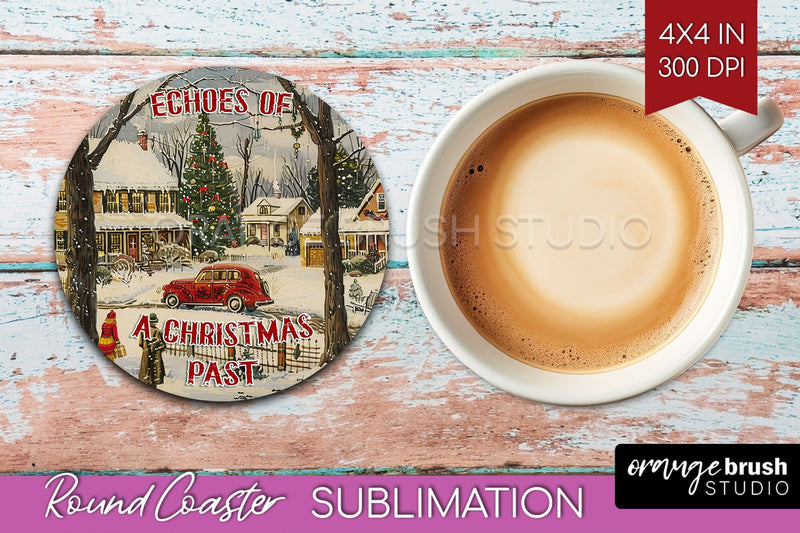 Retro Christmas Round Coaster - Xmas Coaster Sublimation Sublimation OrangeBrushStudio 