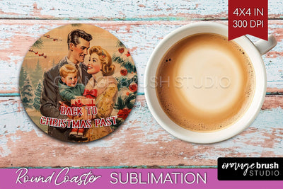 Retro Christmas Round Coaster - Xmas Coaster Sublimation Sublimation OrangeBrushStudio 