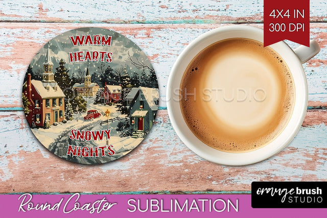 Retro Christmas Round Coaster - Xmas Coaster Sublimation Sublimation OrangeBrushStudio 