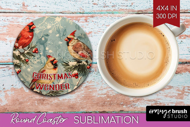 Retro Christmas Round Coaster - Xmas Coaster Sublimation Sublimation OrangeBrushStudio 