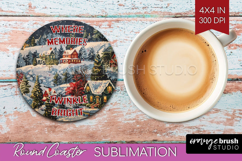 Retro Christmas Round Coaster - Xmas Coaster Sublimation Sublimation OrangeBrushStudio 