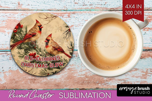 Retro Christmas Round Coaster - Xmas Coaster Sublimation Sublimation OrangeBrushStudio 
