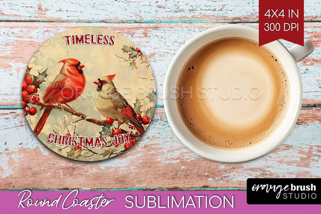 Retro Christmas Round Coaster - Xmas Coaster Sublimation Sublimation OrangeBrushStudio 