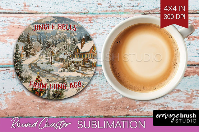 Retro Christmas Round Coaster - Xmas Coaster Sublimation Sublimation OrangeBrushStudio 