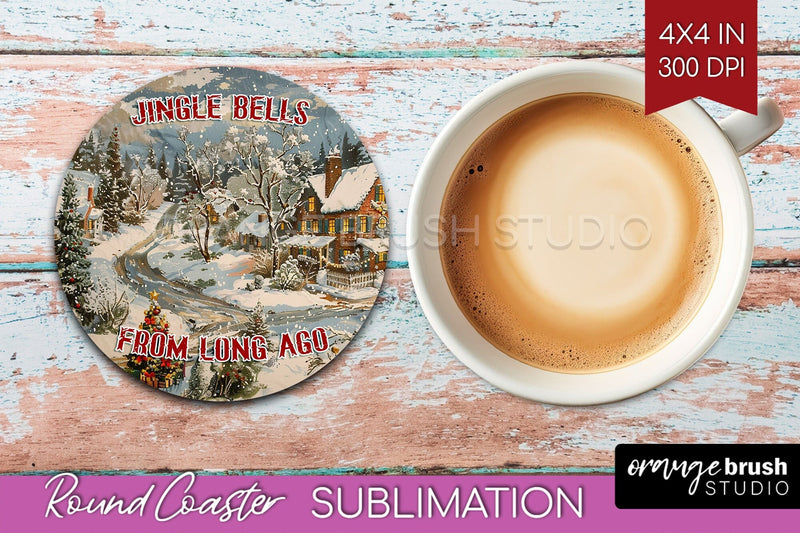 Retro Christmas Round Coaster - Xmas Coaster Sublimation Sublimation OrangeBrushStudio 