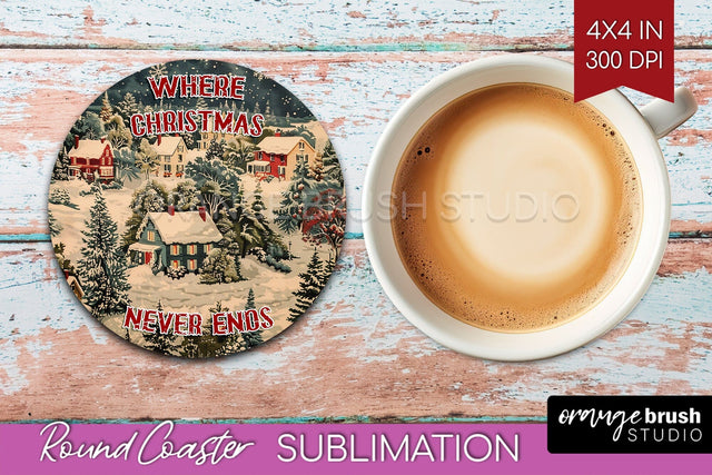 Retro Christmas Round Coaster - Xmas Coaster Sublimation Sublimation OrangeBrushStudio 