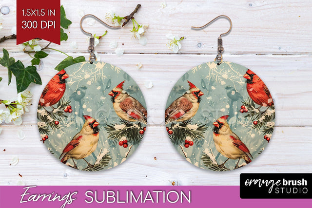 Retro Christmas Round Earrings - Xmas Holiday Sublimation Sublimation OrangeBrushStudio 