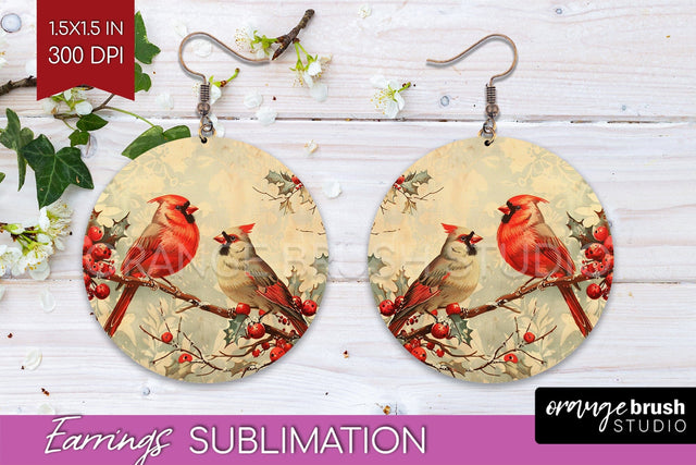 Retro Christmas Round Earrings - Xmas Holiday Sublimation Sublimation OrangeBrushStudio 