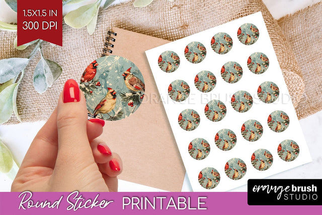 Retro Christmas Round Sticker - Xmas Printable Stickers Sublimation OrangeBrushStudio 