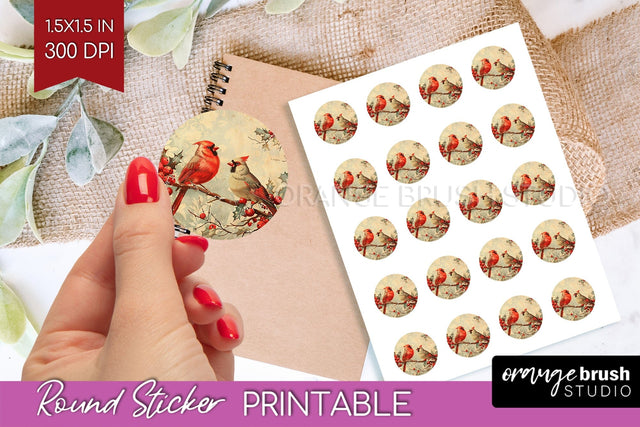 Retro Christmas Round Sticker - Xmas Printable Stickers Sublimation OrangeBrushStudio 