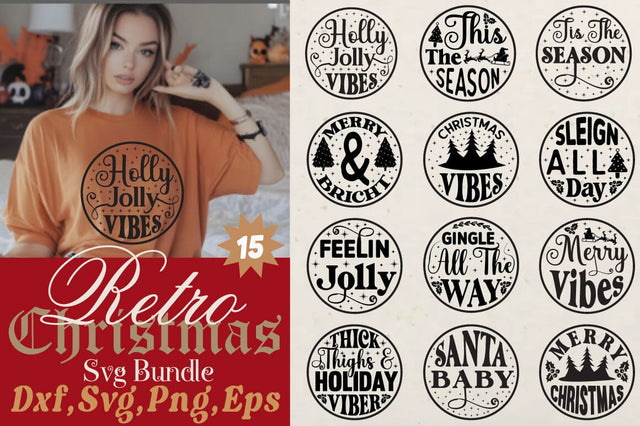 Retro Christmas Round SVG Bundle SVG Angelina750 