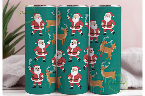 Retro Christmas Santa & Reindeer Tumbler Sublimation PixelChick 
