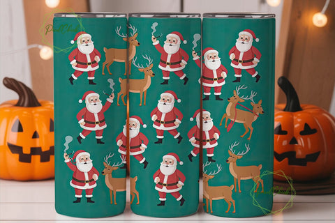 Retro Christmas Santa & Reindeer Tumbler Sublimation PixelChick 