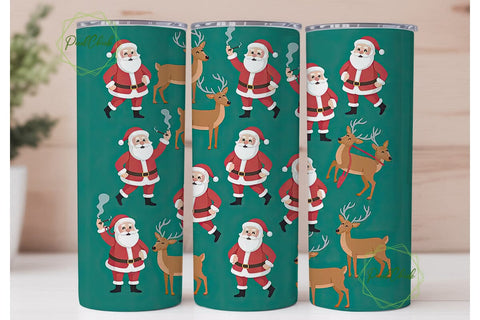 Retro Christmas Santa & Reindeer Tumbler Sublimation PixelChick 