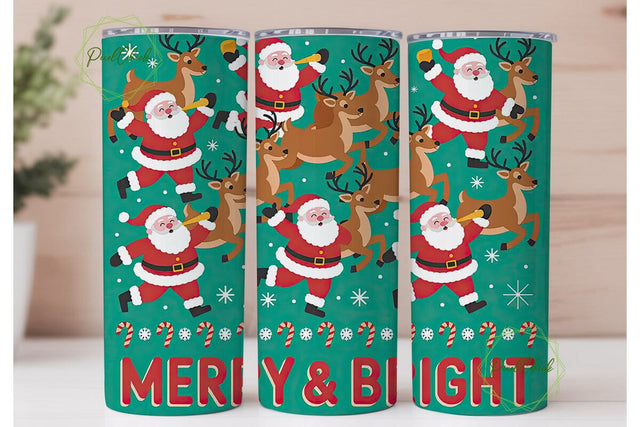 Retro Christmas Santa & Reindeer Tumbler Sublimation PixelChick 
