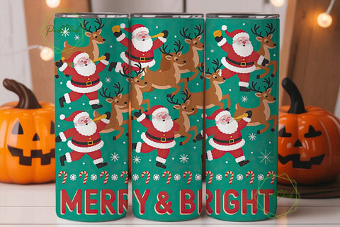 Retro Christmas Santa & Reindeer Tumbler Sublimation PixelChick 