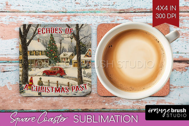 Retro Christmas Square Coaster - Xmas Coaster Sublimation Sublimation OrangeBrushStudio 