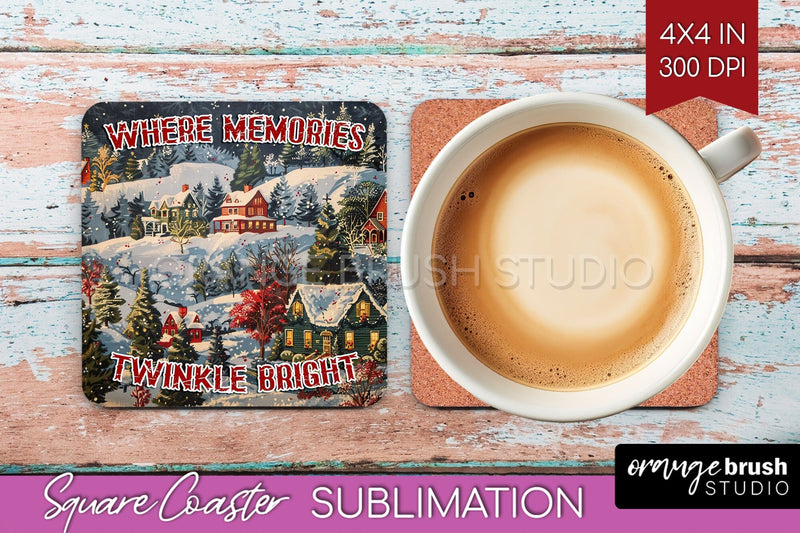 Retro Christmas Square Coaster - Xmas Coaster Sublimation Sublimation OrangeBrushStudio 