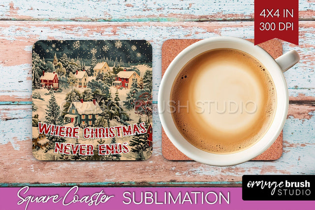 Retro Christmas Square Coaster - Xmas Coaster Sublimation Sublimation OrangeBrushStudio 