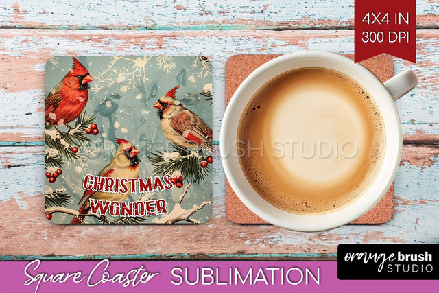 Retro Christmas Square Coaster - Xmas Coaster Sublimation Sublimation OrangeBrushStudio 