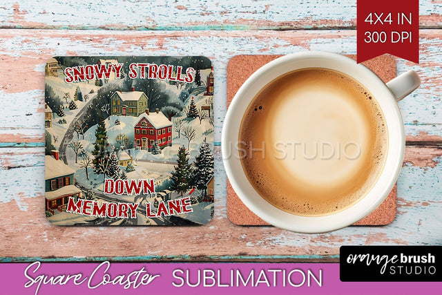 Retro Christmas Square Coaster - Xmas Coaster Sublimation Sublimation OrangeBrushStudio 