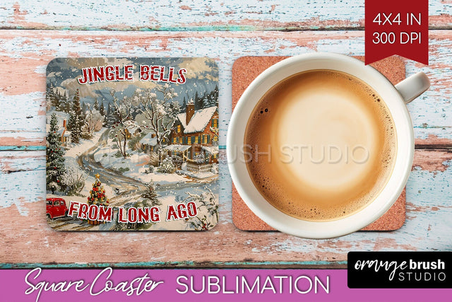 Retro Christmas Square Coaster - Xmas Coaster Sublimation Sublimation OrangeBrushStudio 