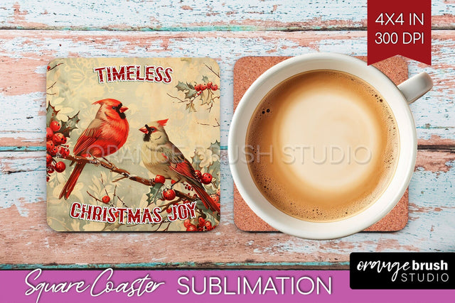 Retro Christmas Square Coaster - Xmas Coaster Sublimation Sublimation OrangeBrushStudio 