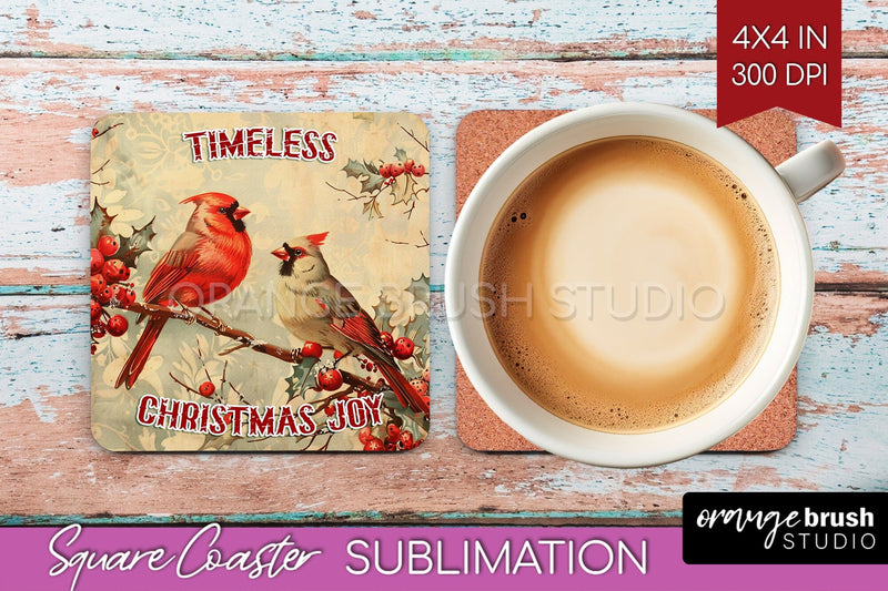 Retro Christmas Square Coaster - Xmas Coaster Sublimation Sublimation OrangeBrushStudio 