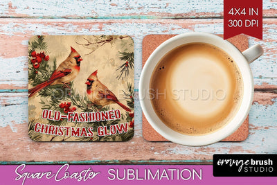 Retro Christmas Square Coaster - Xmas Coaster Sublimation Sublimation OrangeBrushStudio 